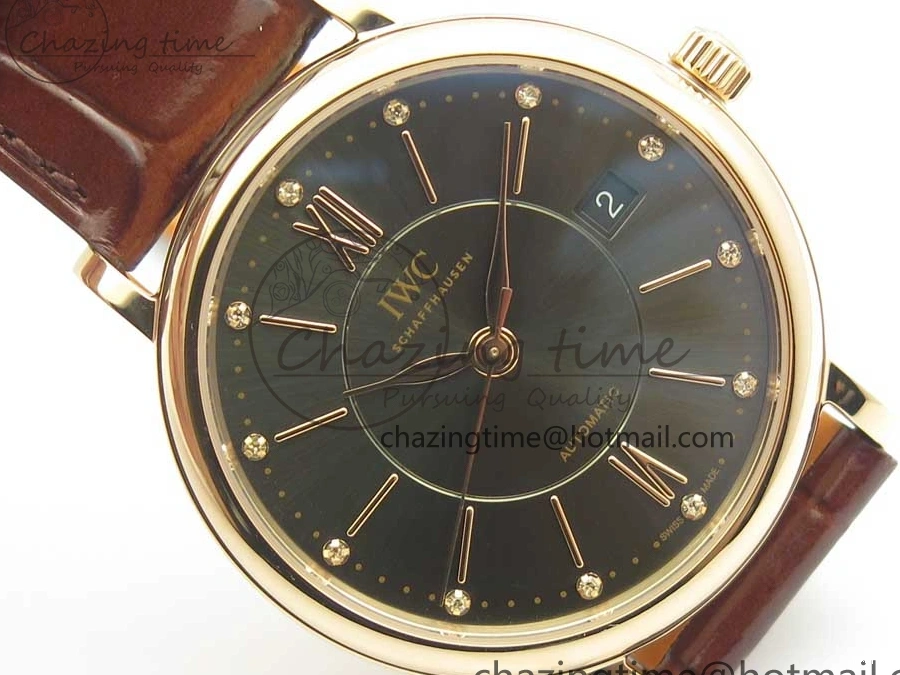 MIROTIME 0419 SportInspired Portofino IW458101 RG MK 1:1 Best Edition Gray Dial On Brown Leather Strap MIYOTA 7165